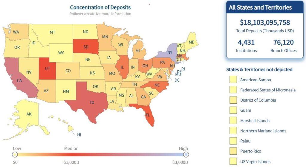 Infographic of United States map and the concentration of deposits